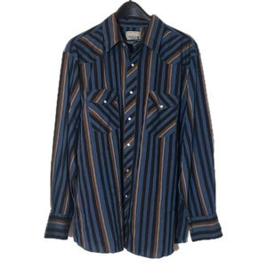 Men's Western Frontier Long Sleeve Pearl Snap Button Down Shirt Striped 2XL